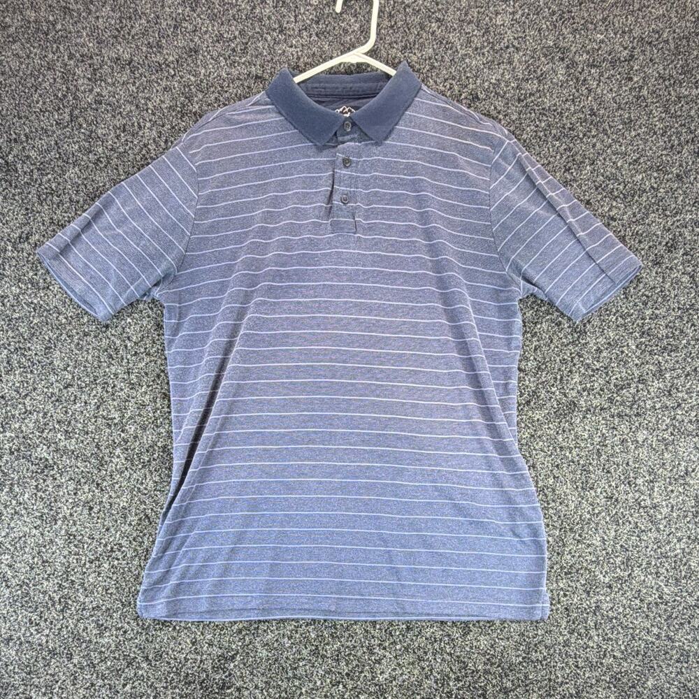 Glacier Performance Polo Shirt Men's L Blue/White Striped Short Sleeve Logo